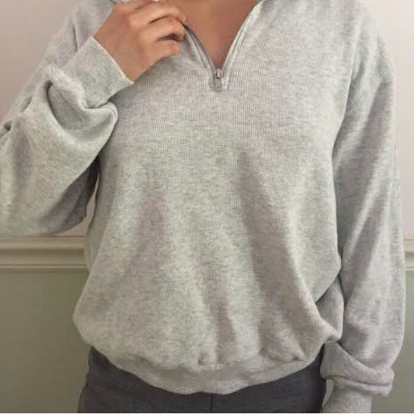 Brandy Melville Gray Waffle Knit Quarter Zip - Picture 1 of 5